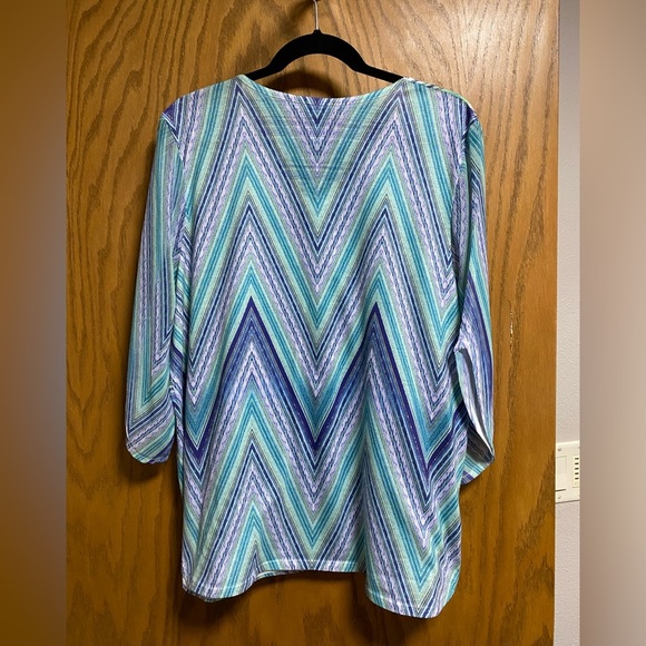 Chicos Shirt Womens 3 Extra Large Blue Green White Top Tunic Casual - EUC - Picture 6 of 6